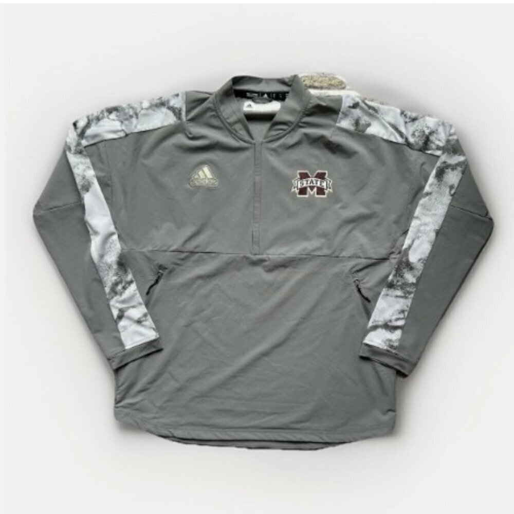 Adidas Gray Mississippi State Bulldogs Quarter-Zip Pullover Jacket Size Medium